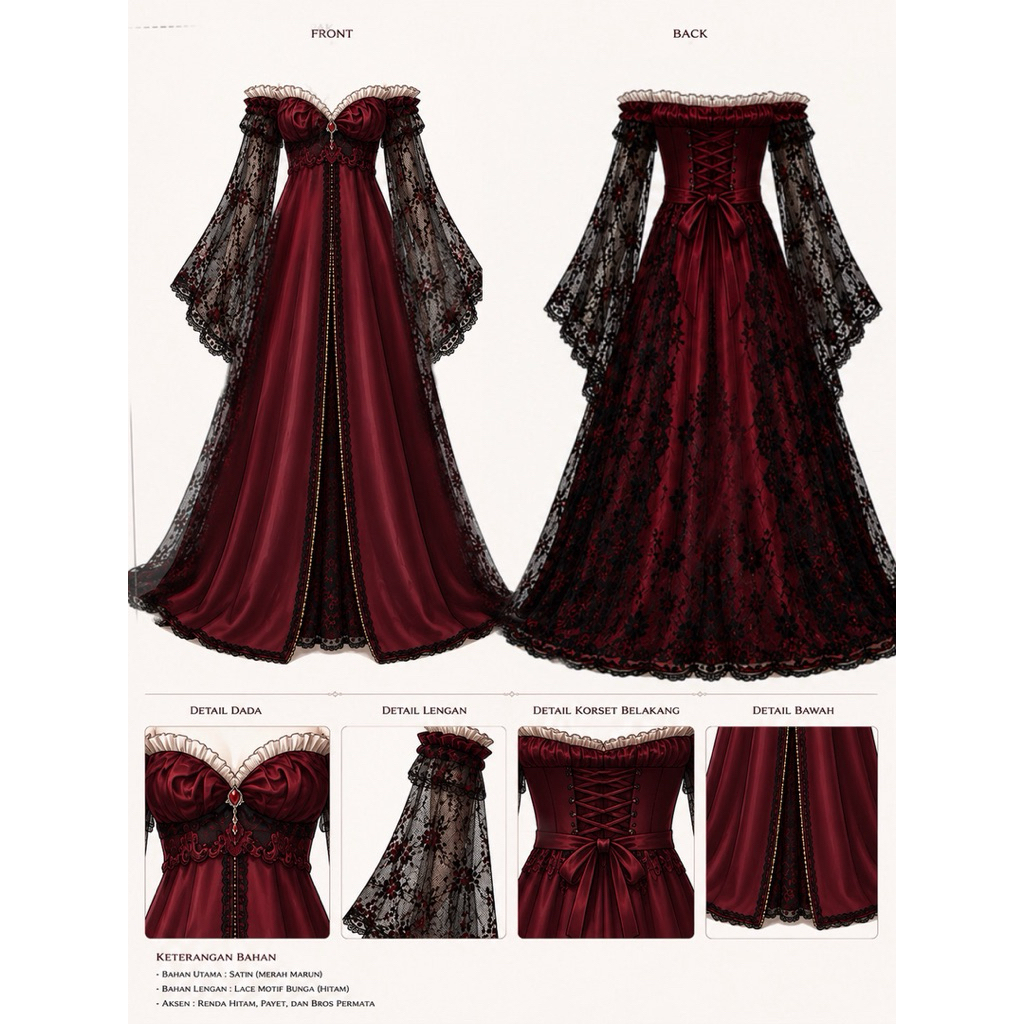 coming soon juli pertengahan Rental Serena Victorian Dress | Dress Gothic Maroon Premium Gaun Pesta 