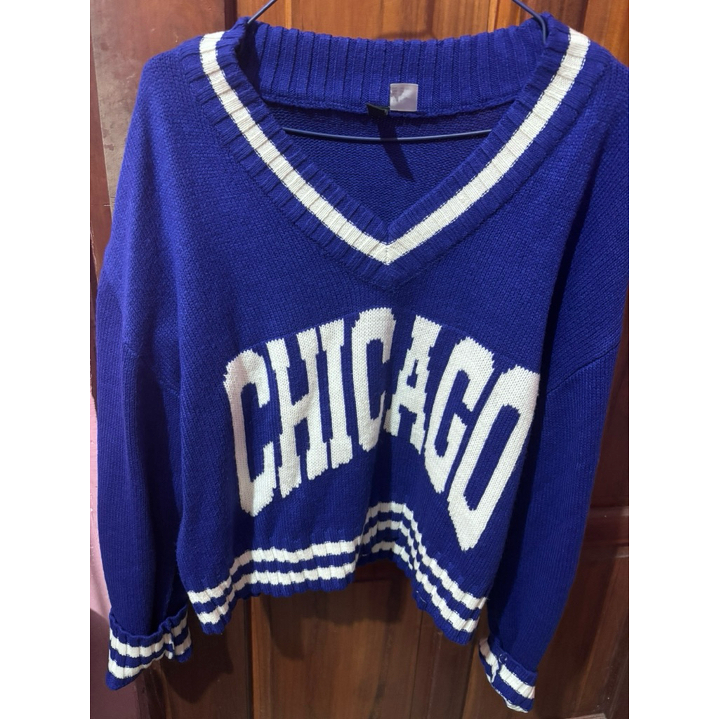 H&M SWEATER RAJUT CHICAGO V NECK SWEATER BIRU ELEKTRIK ORIGINAL BEST SELLER