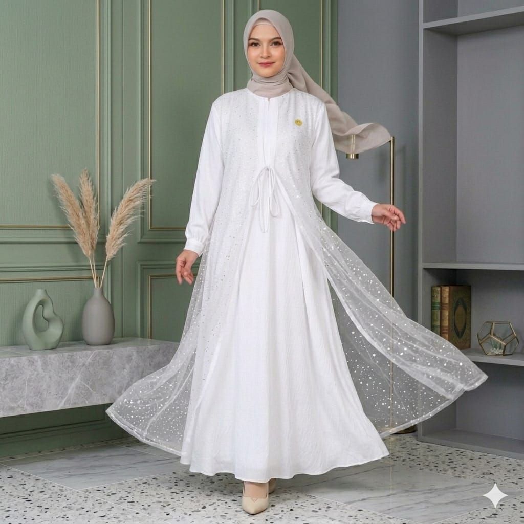Dress Gamis Aisha Polo Linen Premium Kombinasi Brokat