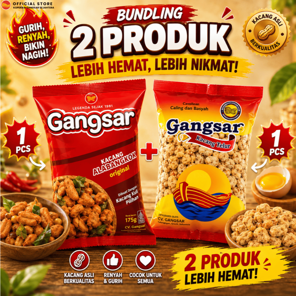 Mantab_Jaya Bundling Gangsar Kacang Ala Bangkok 175Gr + Kacang Telur 225Gr Snack Gurih Renyah Harga