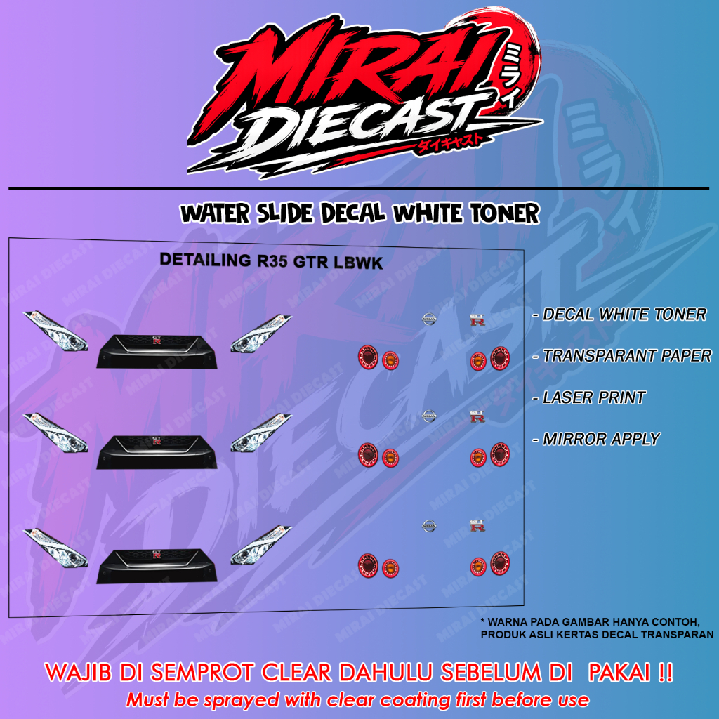 Decal Hot wheels Nissan R35 LBWK detailing
