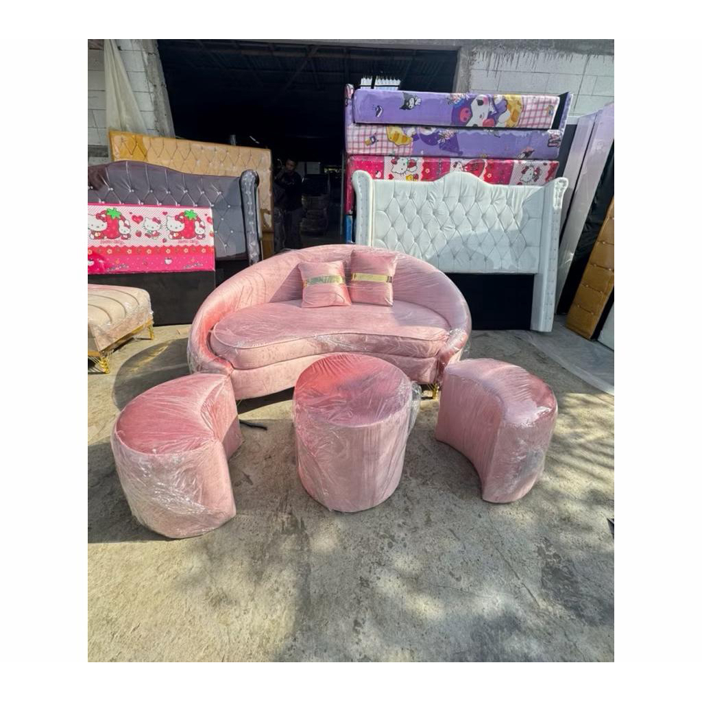 Sofa Moon Pink Custom warna / Bahan Velvet Bludru Premium anti brudul