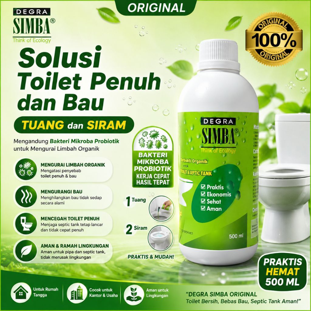 Original Degra Simba | Atasi WC Toilet Penuh dan Bau Tanpa Sedot WC | Organik Dengan Bakteri Pengura