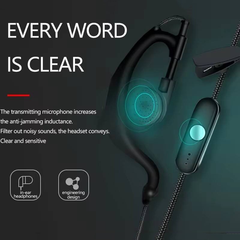 Headset Mic Walkie Talkie PTT Single Earpiece 2 Pin Baofeng