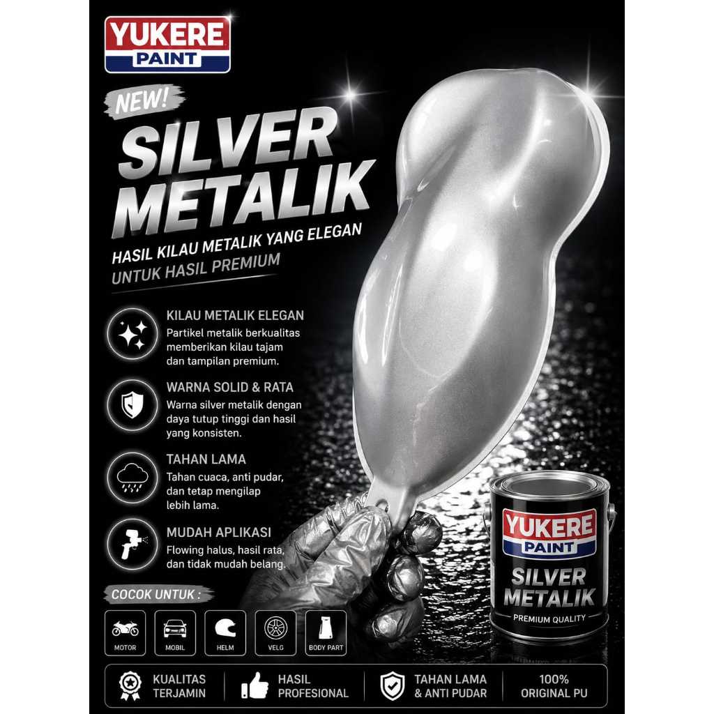 cat silver metalik pu/cat silver terang/platinum silver /cat silver dasar 250ml