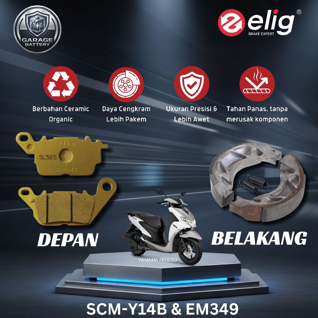 Elig Kampas Rem Yamaha Frego SCM-Y14B & EM349 - Depan & Belakang
