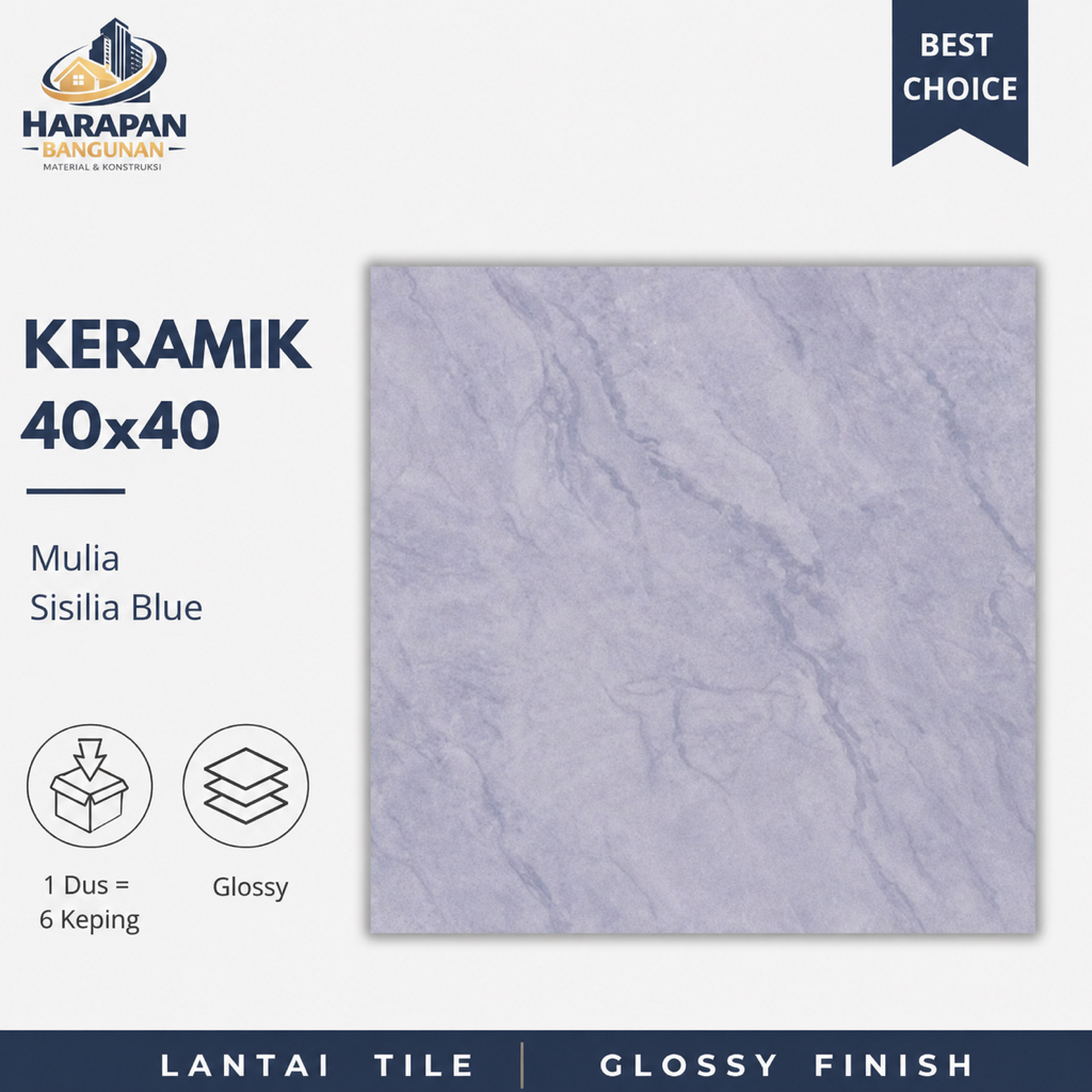 Keramik Lantai Biru Ungu 40x40 Mulia Sisilia Blue Glossy 40 x 40