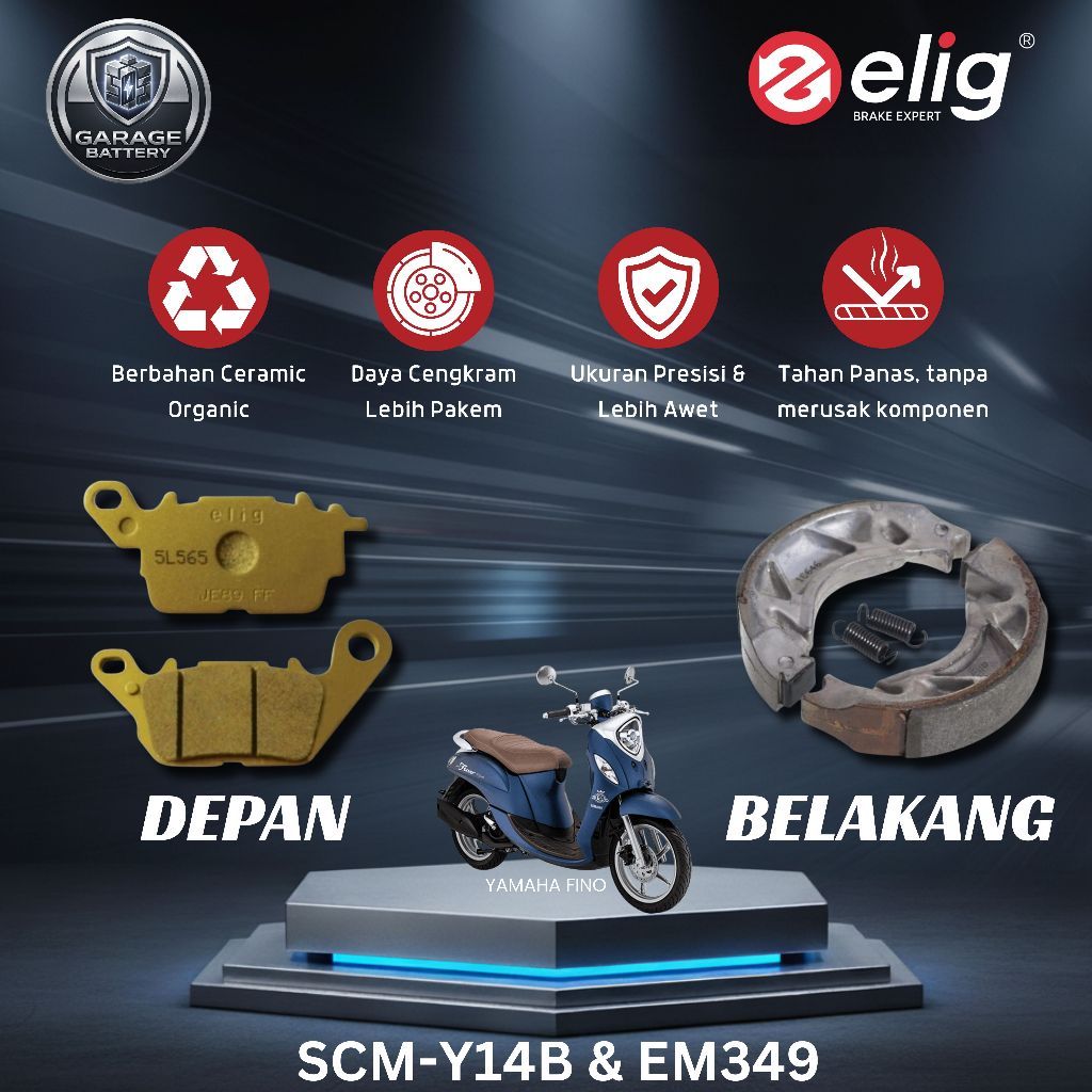 Elig Kampas Rem Yamaha Fino SCM-Y14B & EM349 - Depan & Belakang