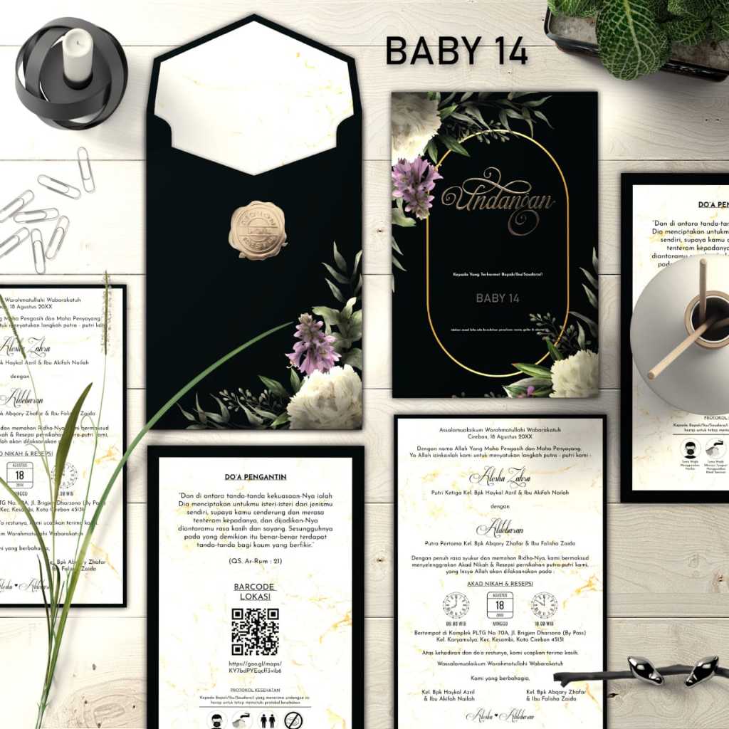 UNDANGAN PERNIKAHAN HITAM ELEGAN BABY 14 PREMIUM