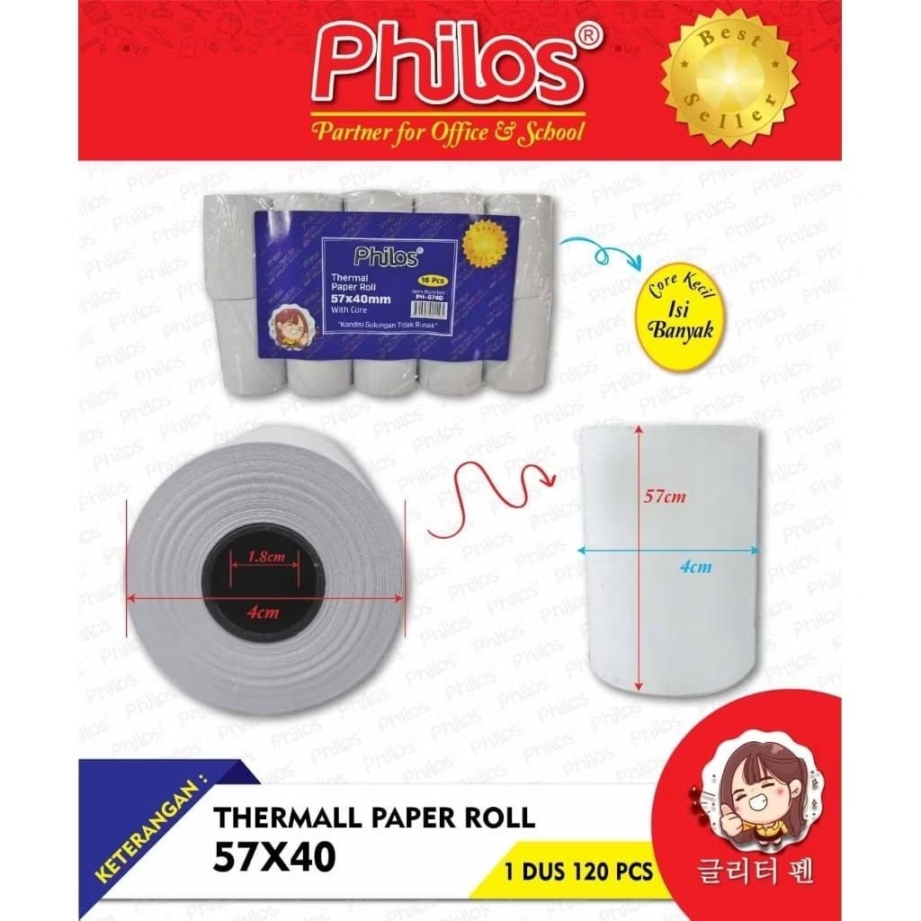 (PACK) KERTAS STRUK KASIR / THERMAL STRUK / KERTAS THERMAL PHILOS / 57X47 / 57X40