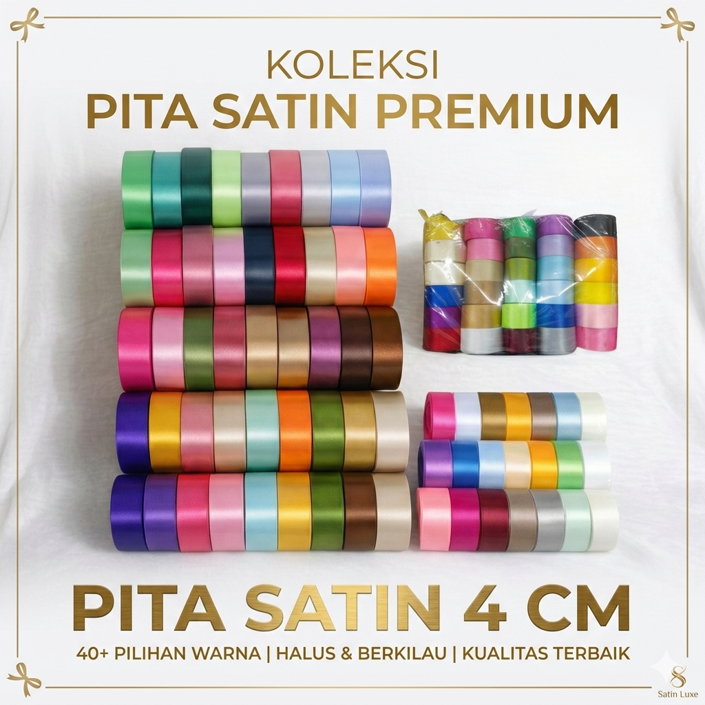 Pita satin Kado Buket bunga ukuran 4 cm besar 1,5 Inch kertas cellophane PER 1 METER meteran