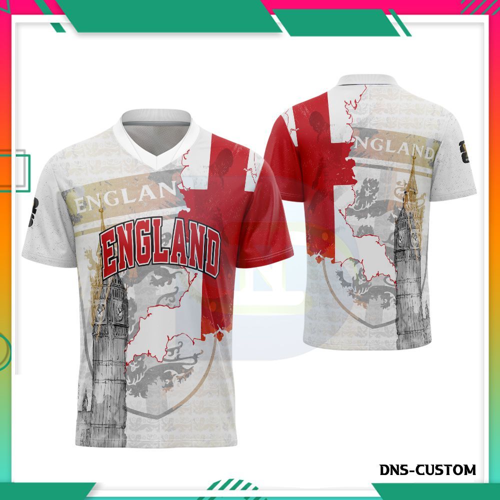 Jersey England Pria Lengan Pendek - Kaos Bola England 2026 Cowok - Baju Timnas Inggris Custom