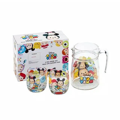 (Disney) Tsum Tsum 3 Pcs Drink Set Luminarc Glass Mug Jug Gelas Cangkir