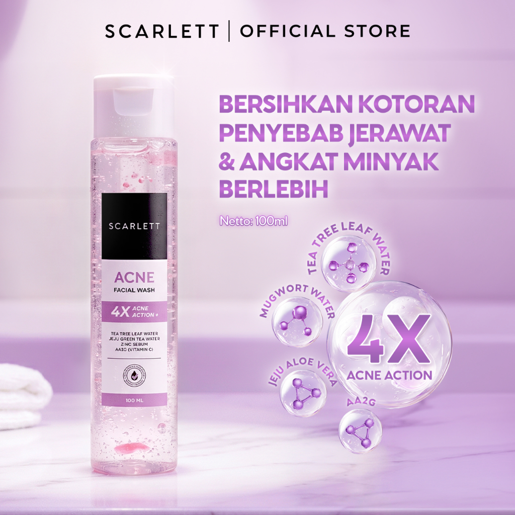 SCARLETT Acne Facial Wash Sabun Cuci Muka untuk Merawat dan Mencegah Pertumbuhan Jerawat dengan Salicylic Acid & Niacinamide