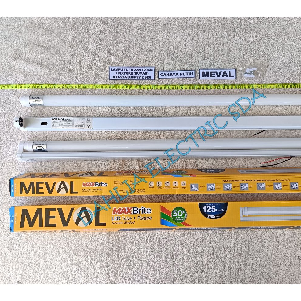 LAMPU TL T8 LED 22W CAHAYA PUTIH 1 SET (LAMPU + RUMAH) MEVAL