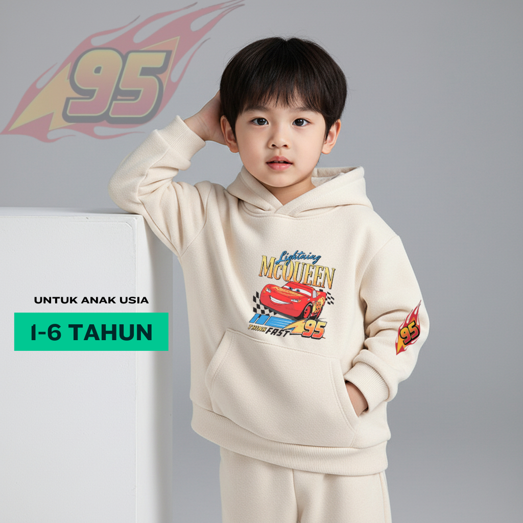 Hoodie anak laki laki 1 14 tahun hodie anak perempuan unisex mcQueen keren motif mobil bahan fleece 