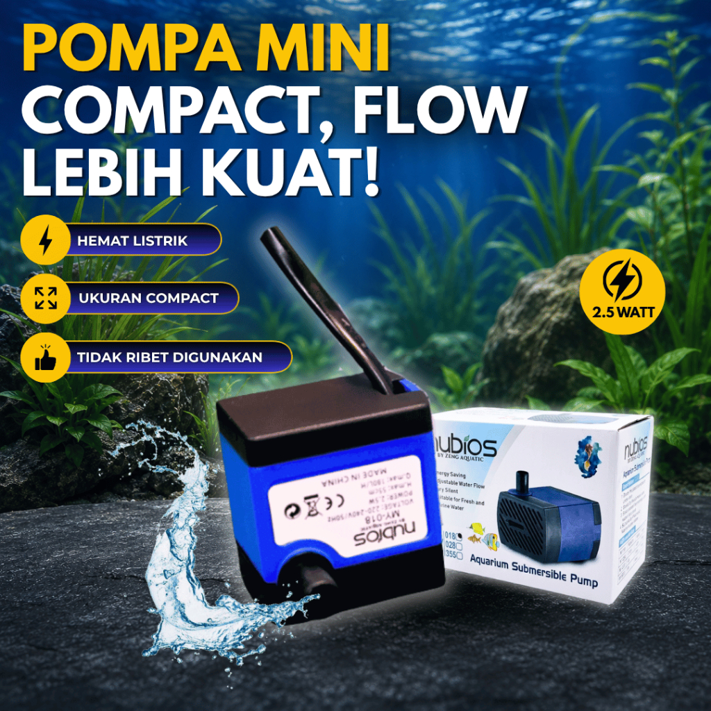 Pompa Air Celup Aquarium Mini submersible 2.5 Watt hemat listrik tahan lama  24 jam nonstop dapat 1 