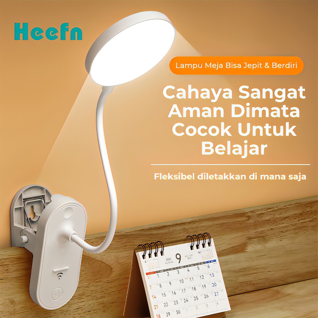 Heefn Lampu Meja Lampu Belajar Jepit Fleksibel LED Portable Charge Touch Screen Anti Silau
