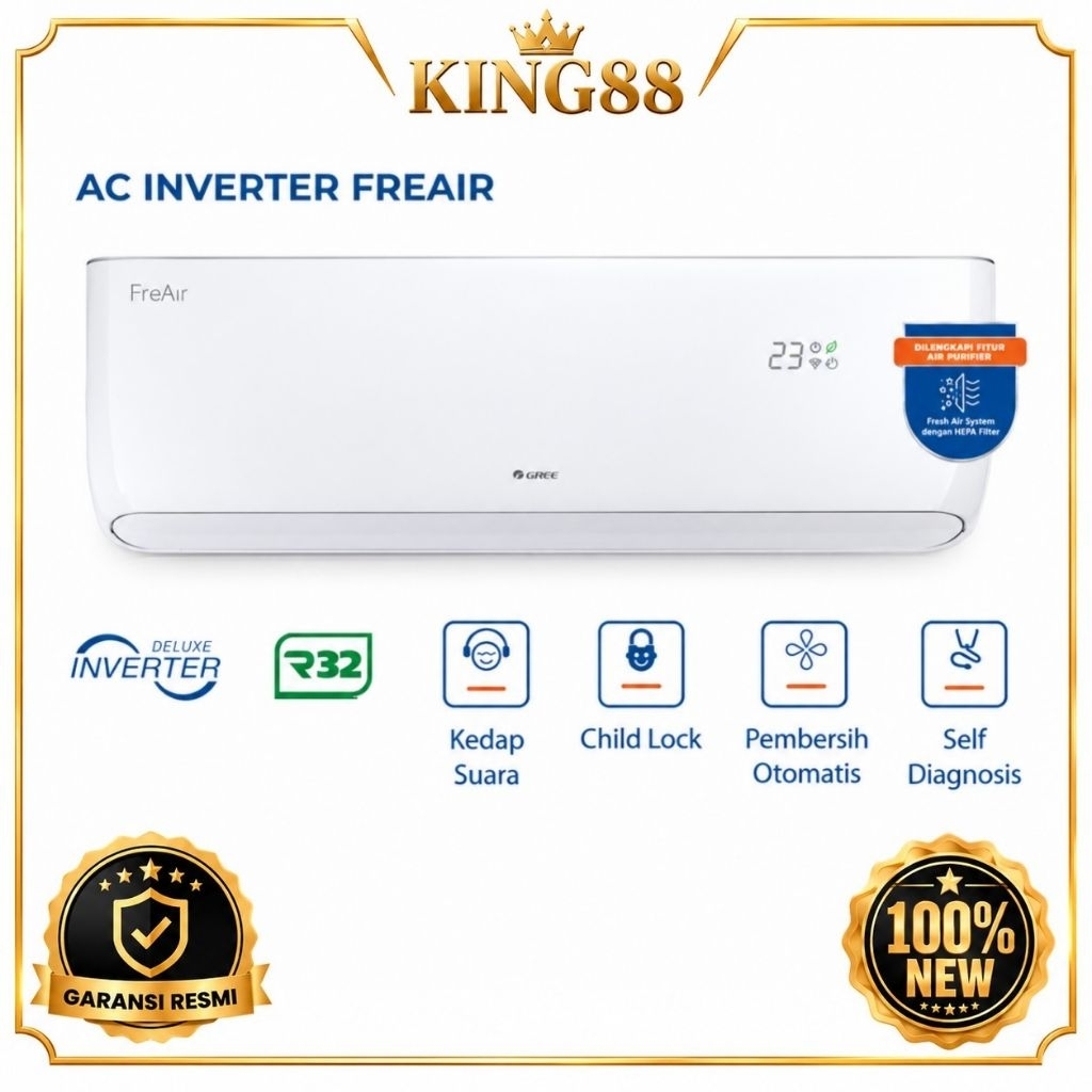 GREE GWC-09FREAIR AC Freair Wall Mounted 1 PK Deluxe Inverter with Air Purifier - AC GREE FREAIR Wal