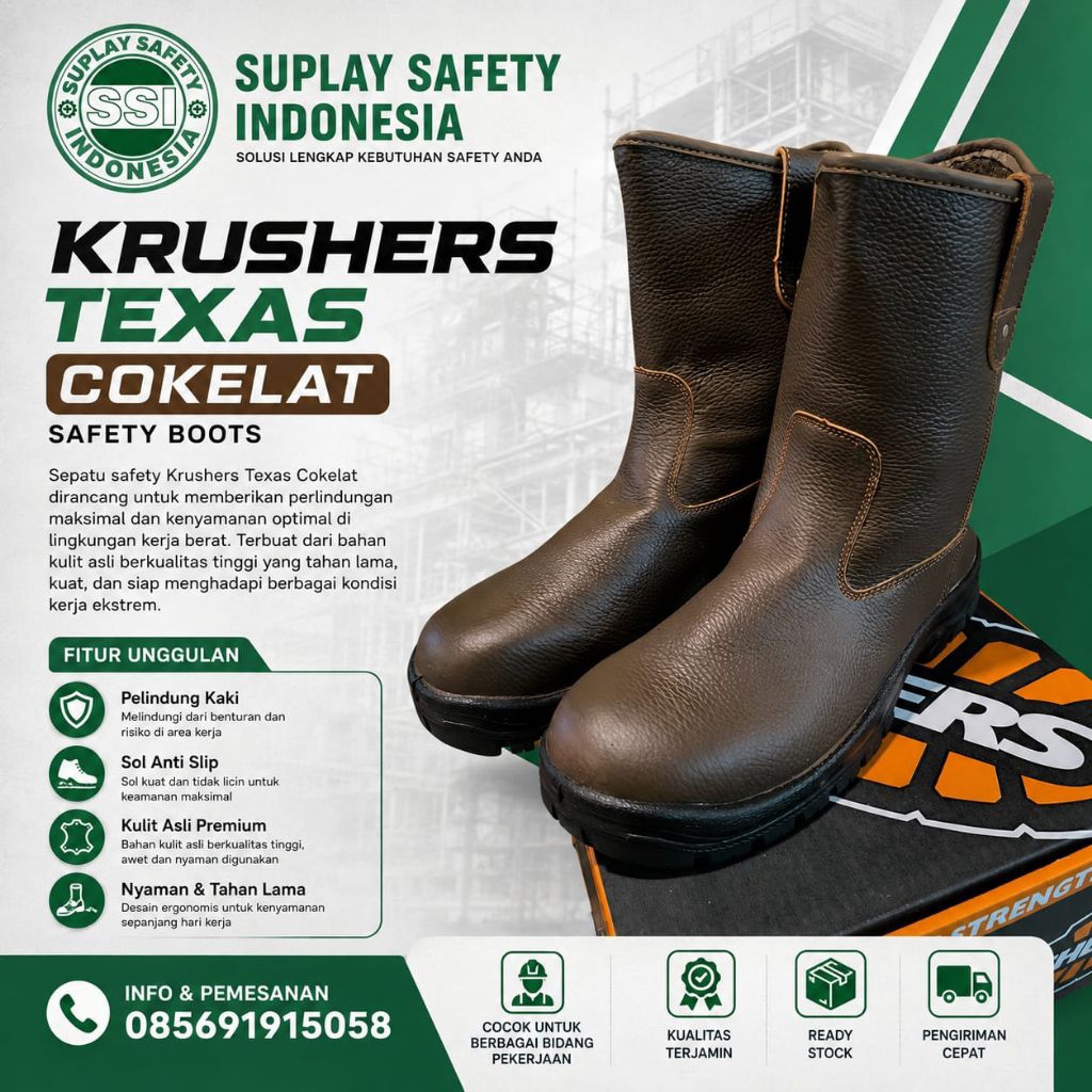 SEPATU SAFETY MERK KRUSHERS TYPE TEXAS WARNA BROWN - KRUSHERS KRUSHERS TEXAS BROWN COLOR - SEPATU KE