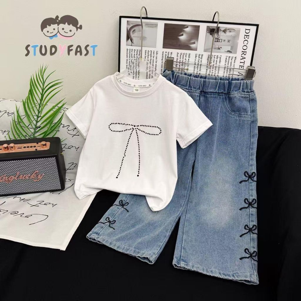 SETELAN JEANS KULOT HITAM PUTIH