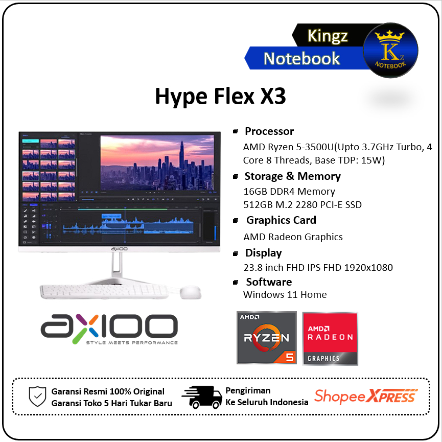 AXIOO Hype Flex X3 Ryzen 5 3500U 16GB 512GB Win11 23,8" FHD IPS