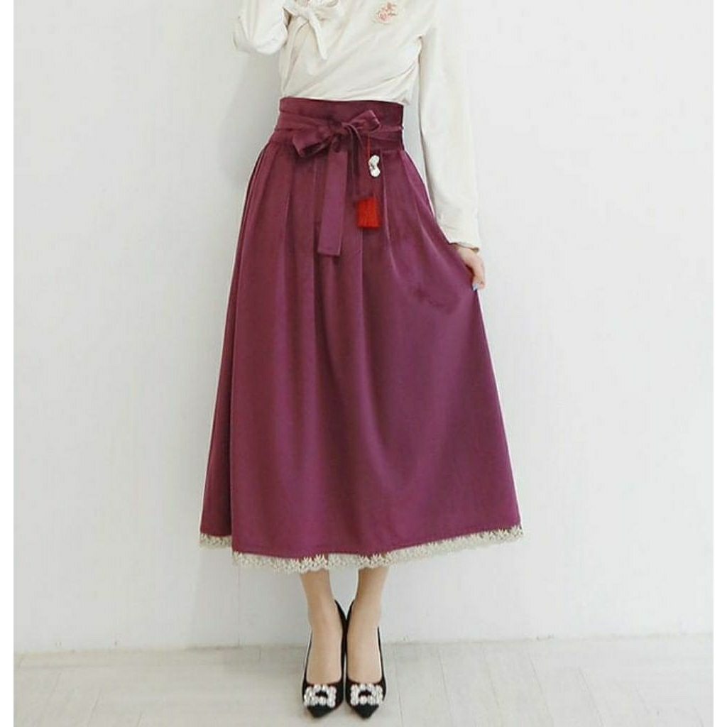 CHIMA HANBOK SKIRT MODERN ROK LILIT HANFU LINEN MERAH MAROON KOREA ORI