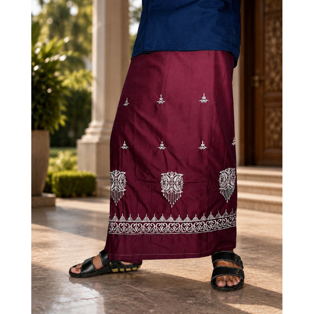 Wadimor_Sarung Wadimor bordir motif aceh maroon