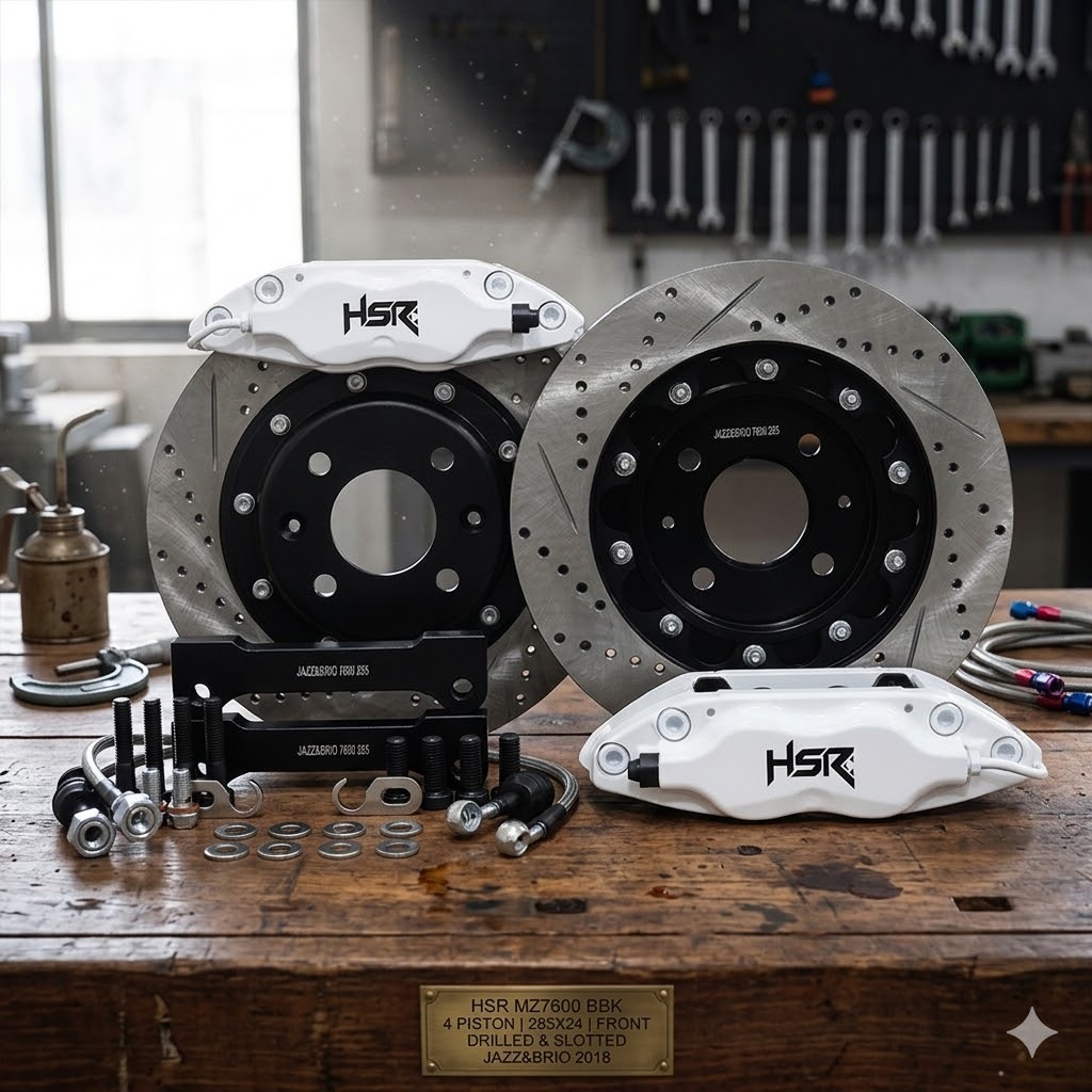 BBK WHITE HSR 4 PISTON MZ7600 FRONT 285X24 DRILLED SLOTTED JAZZ&BRIO 2018 BREMBO HSR