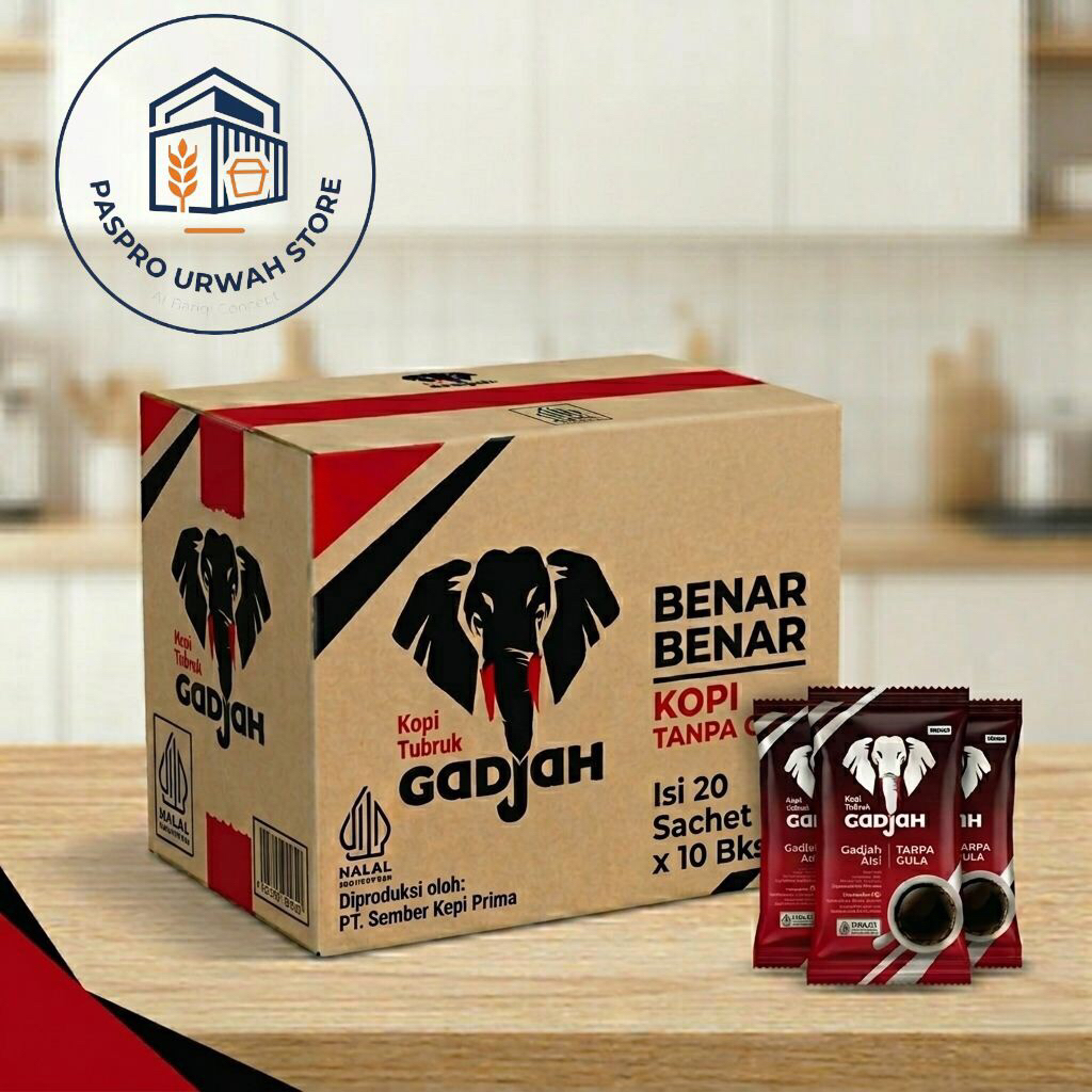 Kopi Gadjah Tubruk Mini 6gr Tanpa Gula 1 Dus Isi 200 Sachet (20 Renteng x10) Grosir Kopi Hitam Murni