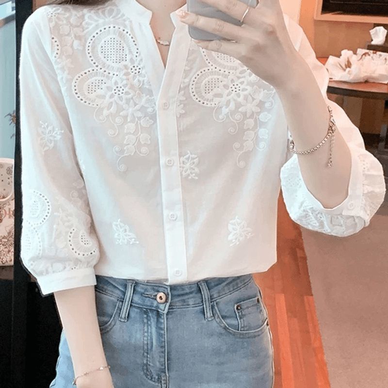 blouse putih wanita korea import T9003 / atasan blouse putih wanita korea import