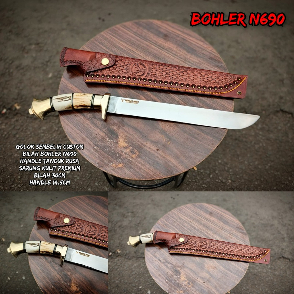 Pisau Sembelih BOHLER N690 panjang 30 cm sarung kulit