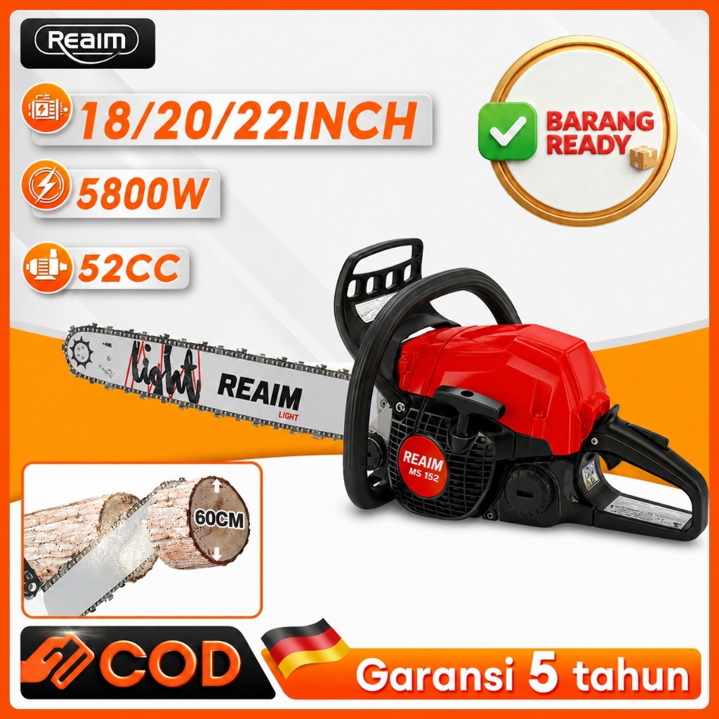 Reaim Chainsaw 20 Inch 52CC Gergaji Mesin 2 / 4 Tak Untuk Mesin Potong Kayu Sinso Senso