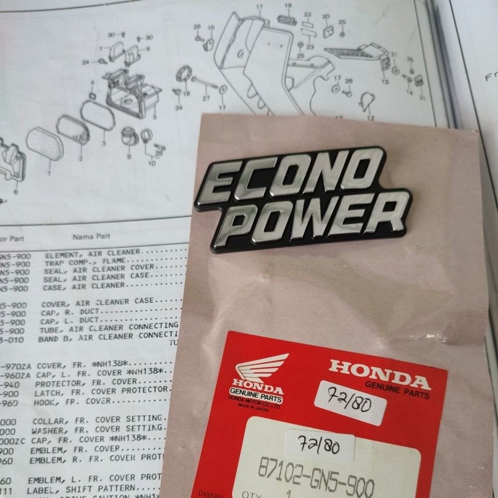 EMBLEM FR COVER 87102-GN5-900 EMBLEM SAYAP LEGSHIELD HONDA PRIMA ASTREA ORIGINAL NOS MADE IN JAPAN