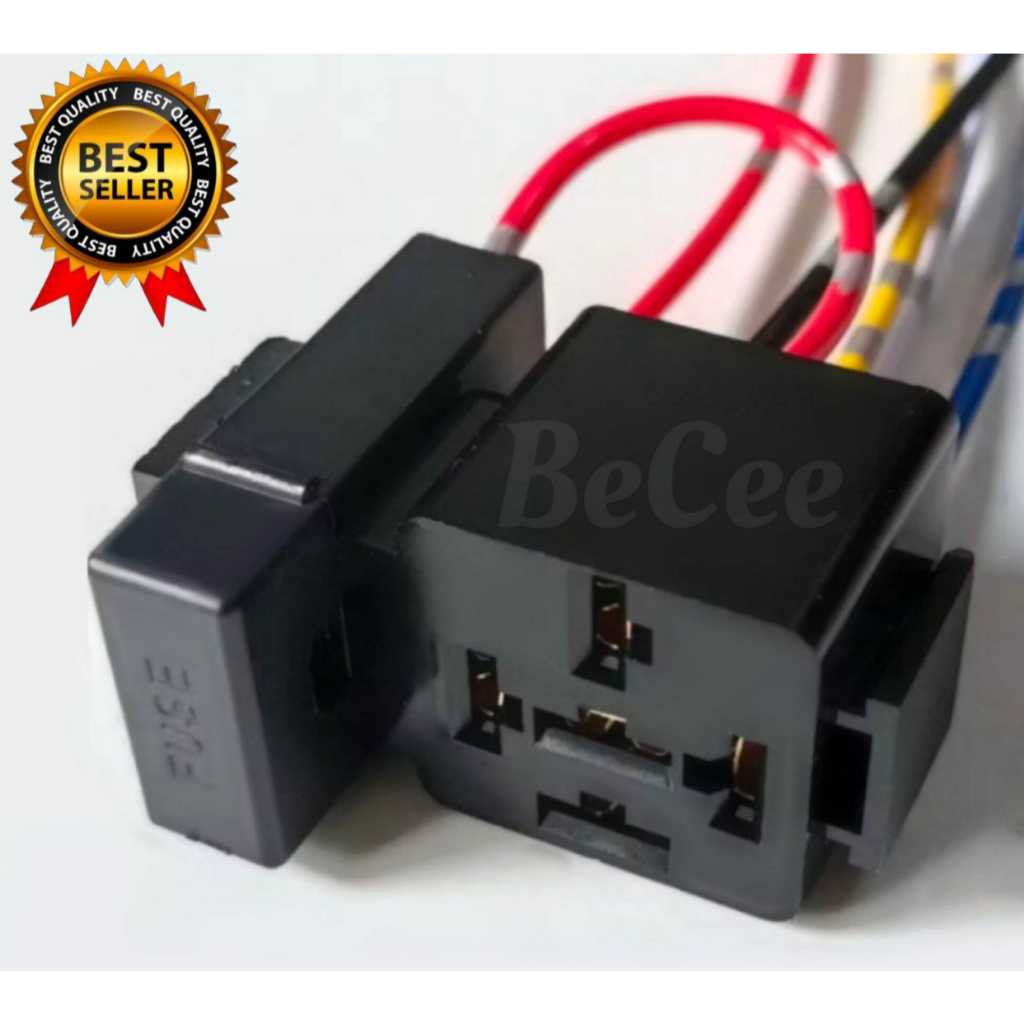 Socket Relay 4 Kaki Gandeng + Fuse Sekring Kabel Bintik 4 Kabel Soket