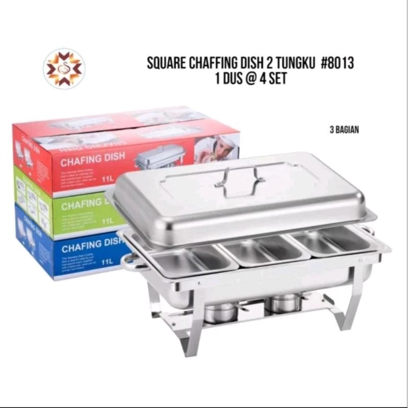 Wadah Prasmanan Buffet Square Chafing Dish Sekat Stainless/ chaving dish / Wadah prasmanan sekat 2 s