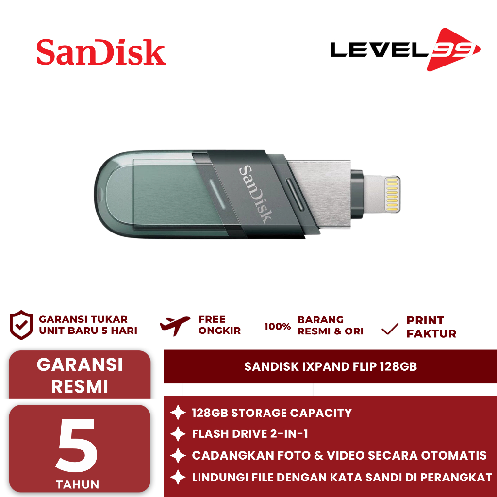 SanDisk iXpand Flip 128GB USB 3.1 Flash Drive for iPhone iPad - (SDIX90N-128G-GN6NE)