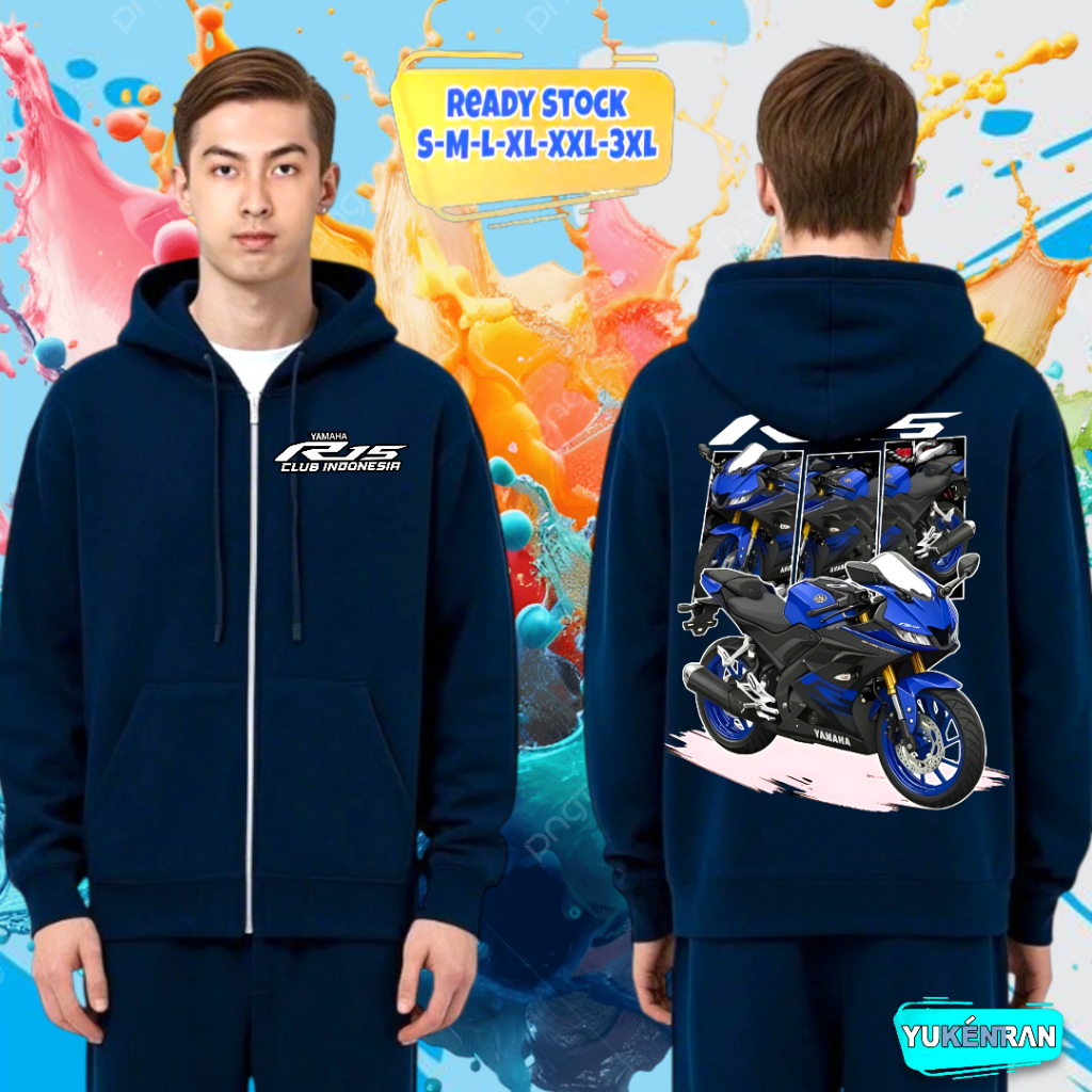 HOODIE ZIPPER OTOMOTIF SUNMORI RIDING RACE R15 DESIGN SIMPLE BAHAN COTTON FLEECE