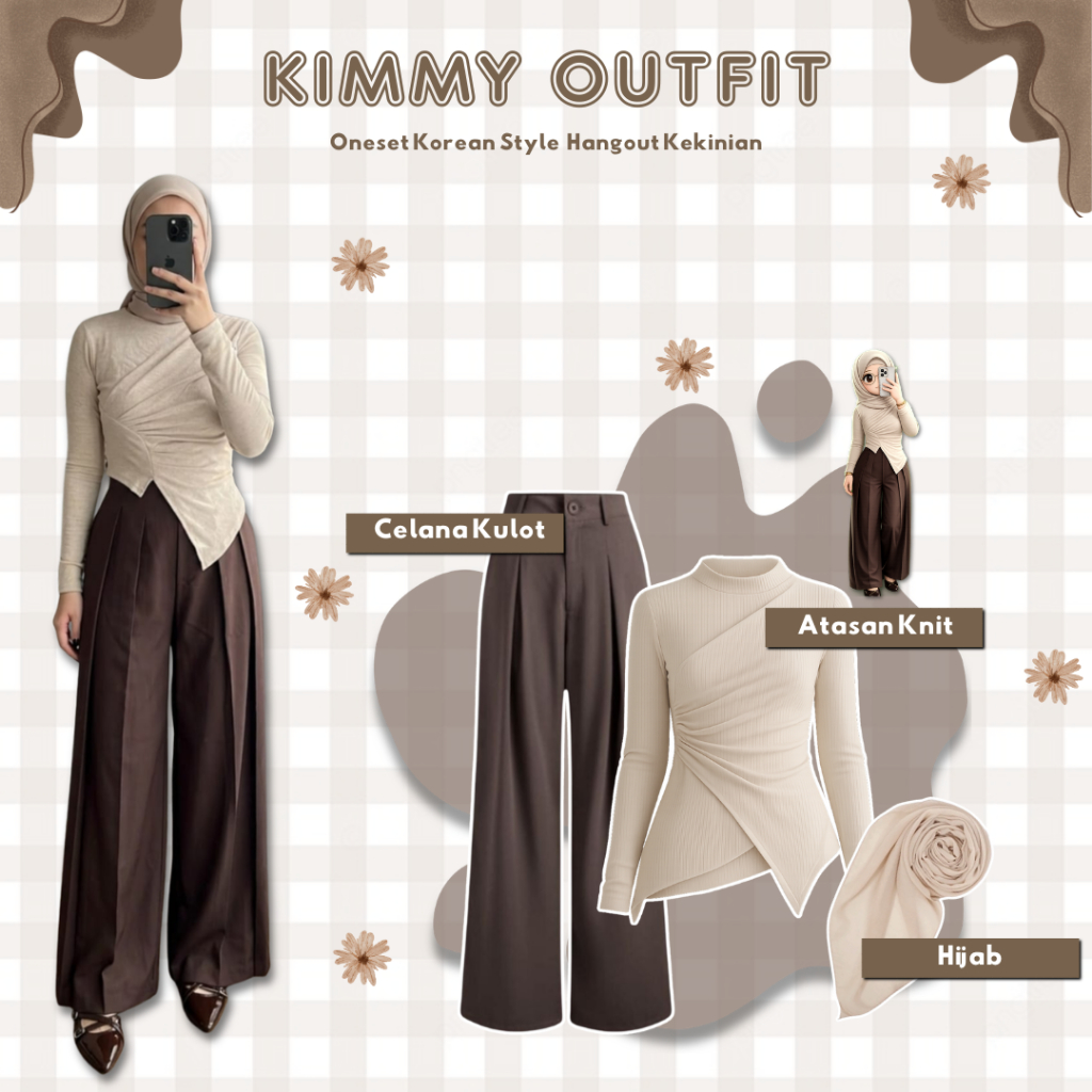 Setelan Hijab Kekinian [ Atasan Knit, Celana Kulot, Hijab Segi Empat ] Ootd Wanita Kekinian MGC10