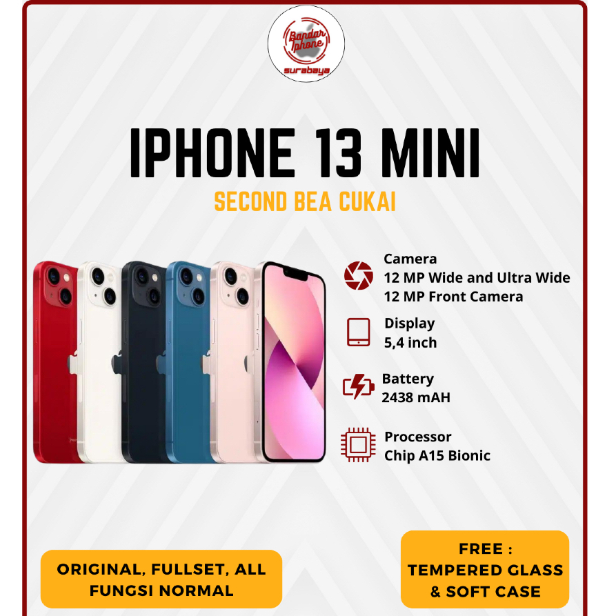 iPhone 13 mini 128GB/256GB/512GB Fullset Second Bea Cukai Bergaransi