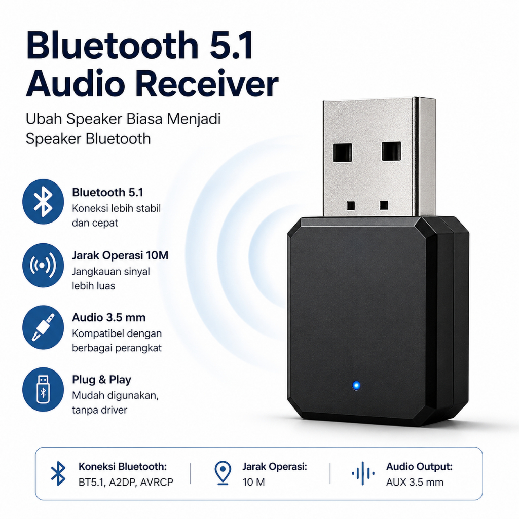 USB Bluetooth 5.1 Receiver Audio Adapter
