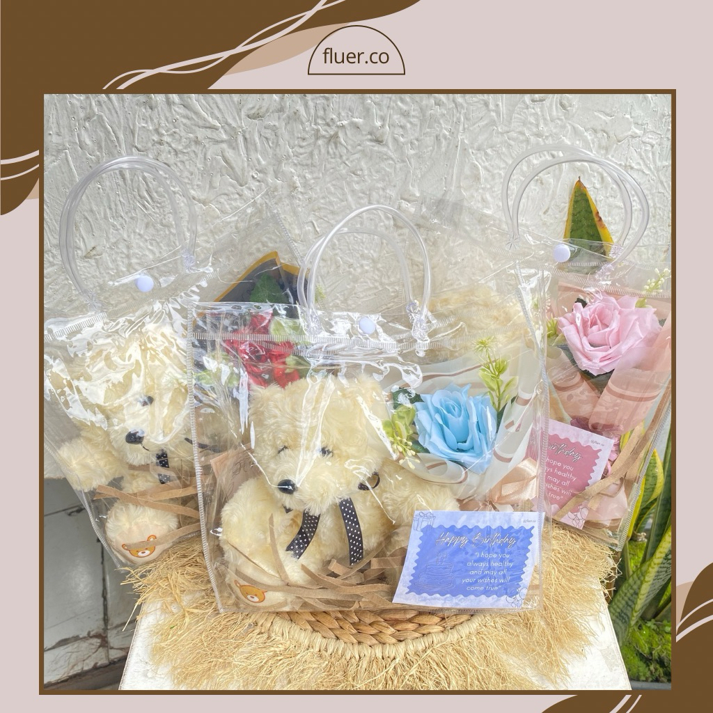 Gift Bag Buket Boneka - Hampers Gift Bunga Boneka Tas Mika | Gift Wisuda Graduation | Gift Birthday 