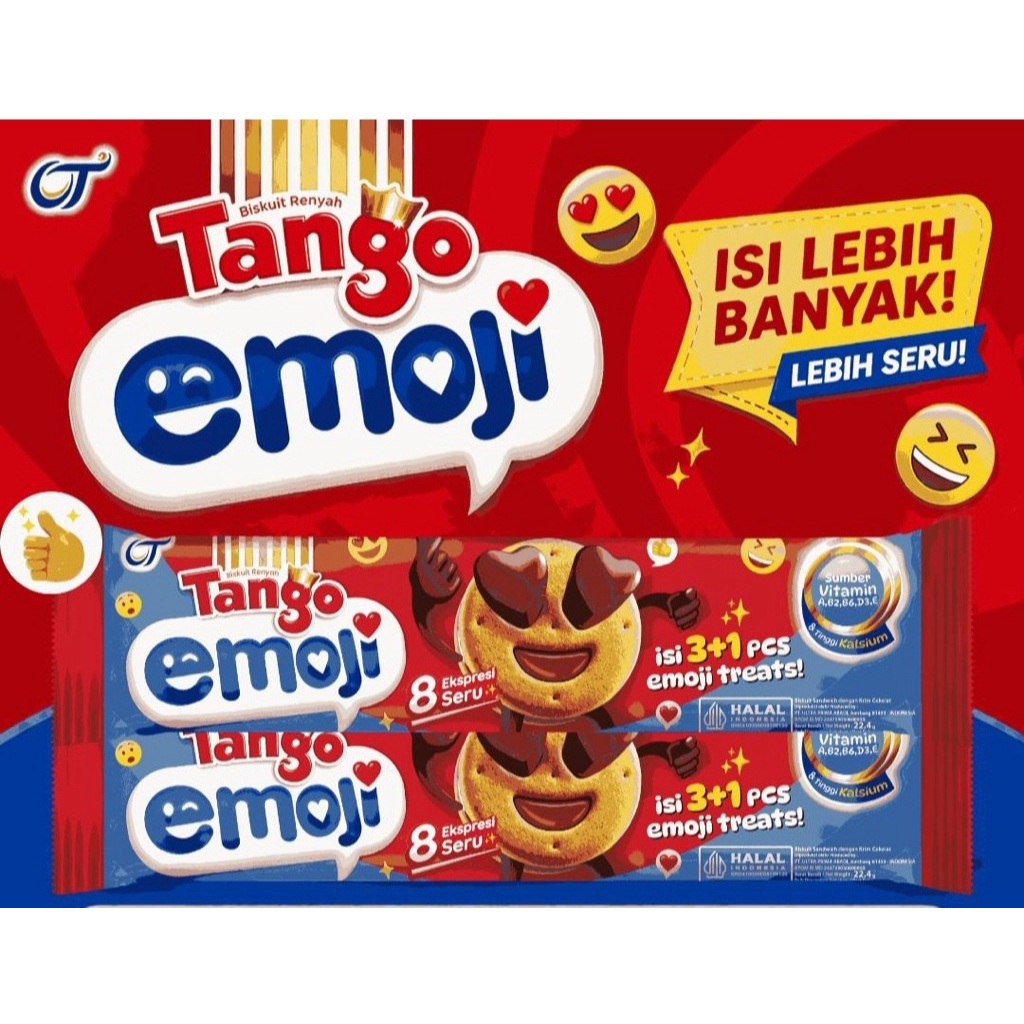 Tango Emoji Biskuit Sandwich Sachet 22gr / Tango Waffle Cheese Sachet 25gr