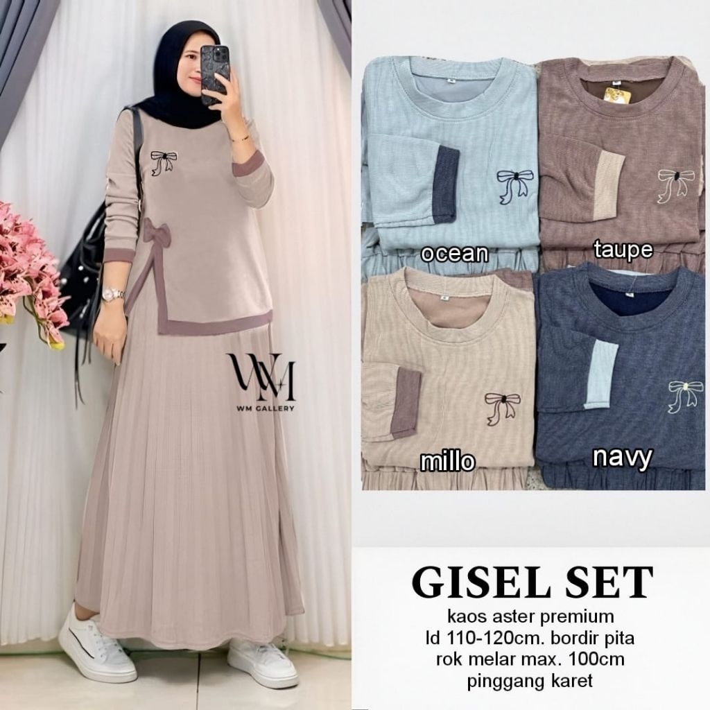 adya gisel one set atasan dan rok knit by w&w rok plisket knit rok span knit kaos knit lengan panjan