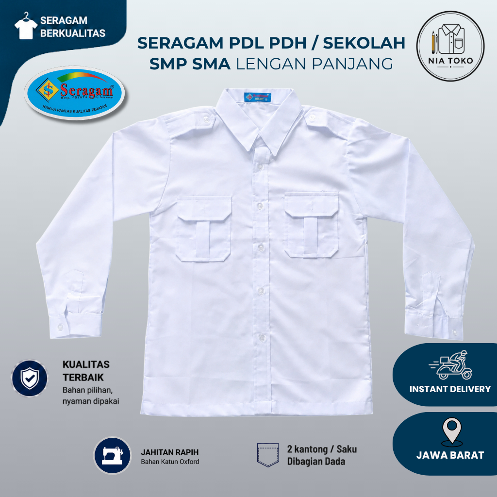 BAJU PMR / PDL / PDH Merek SERAGAM pria wanita tangan lengan panjang Sekolah SMP SMA