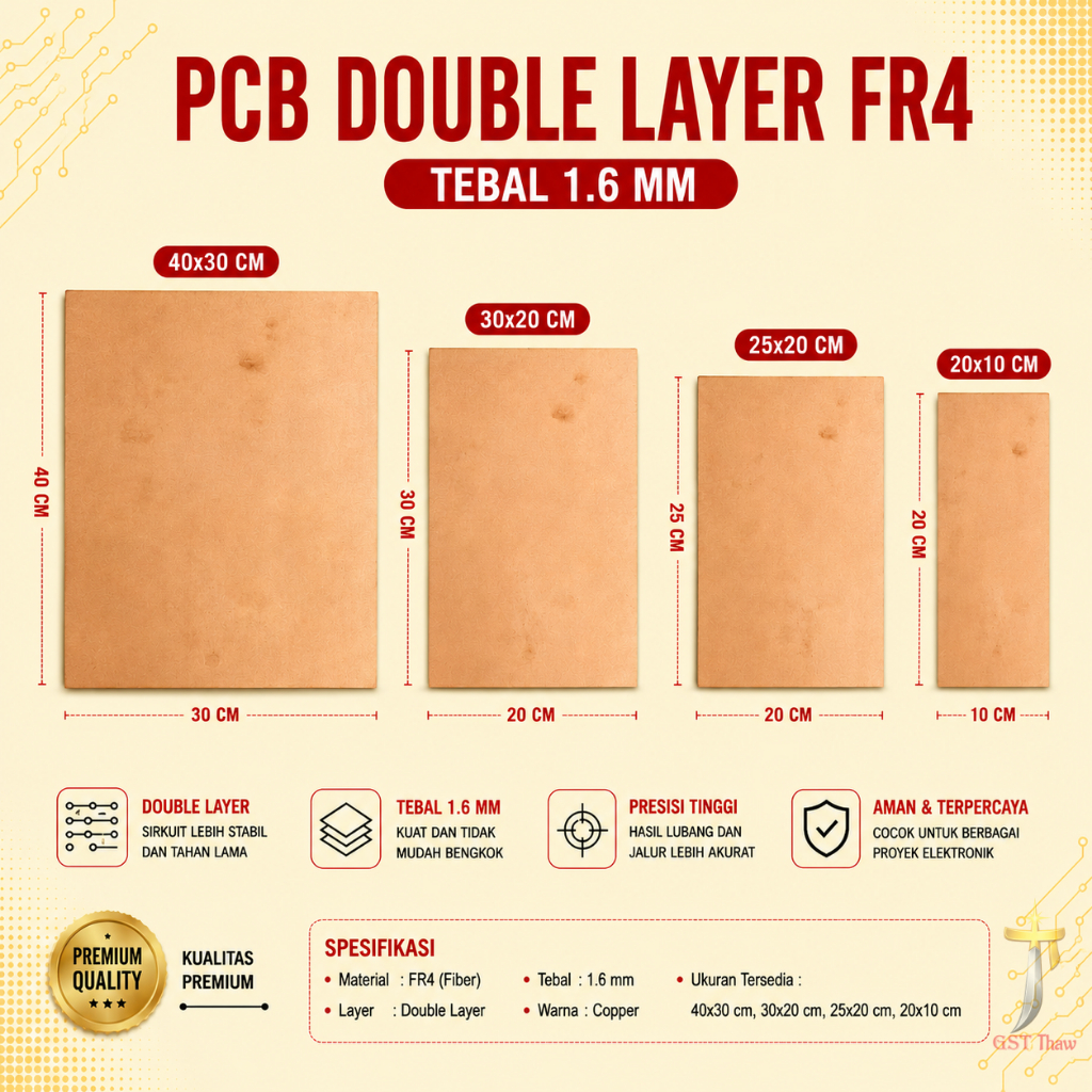PCB fiber double Layer 40x30 30x20 25x20 20x10 cm fr4 dobel doubel tebal 1.6 mm dua sisi fr4