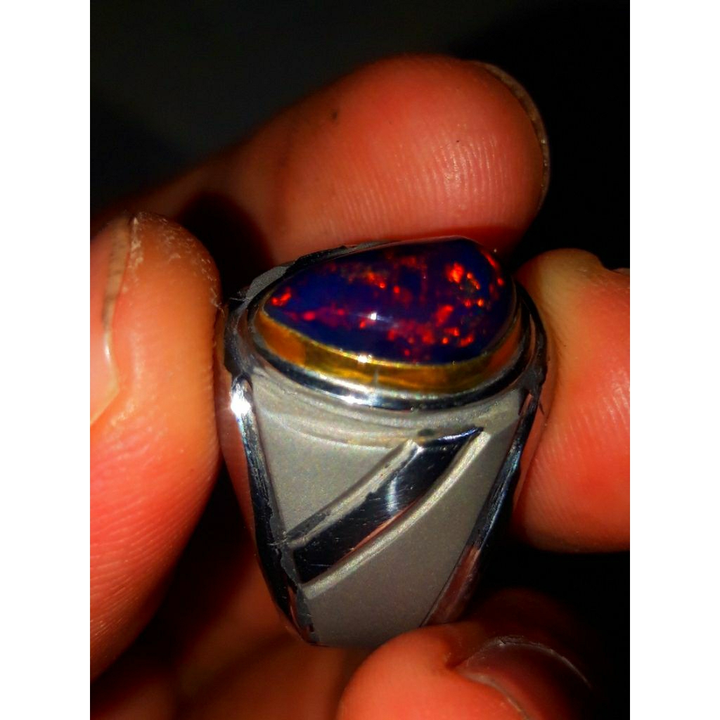 kalimaya black opal asli natural original siap pakai jarong nyala siang malam dimensi 13 x 8 x mm ri