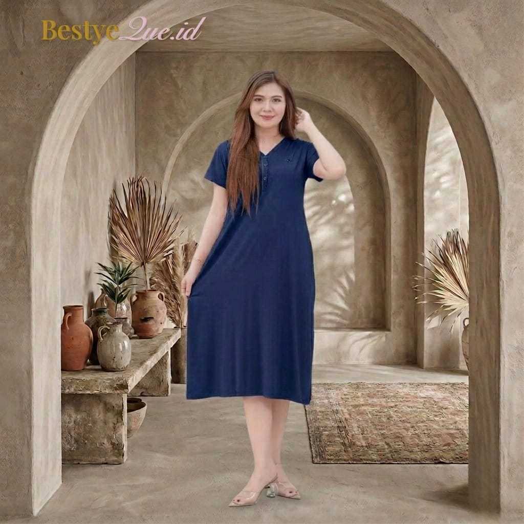 Dress Wanita Lengan Pendek Kasual Model Lengan Pendek Dengan Kancing Depan Swing Dress Dress Wanita 