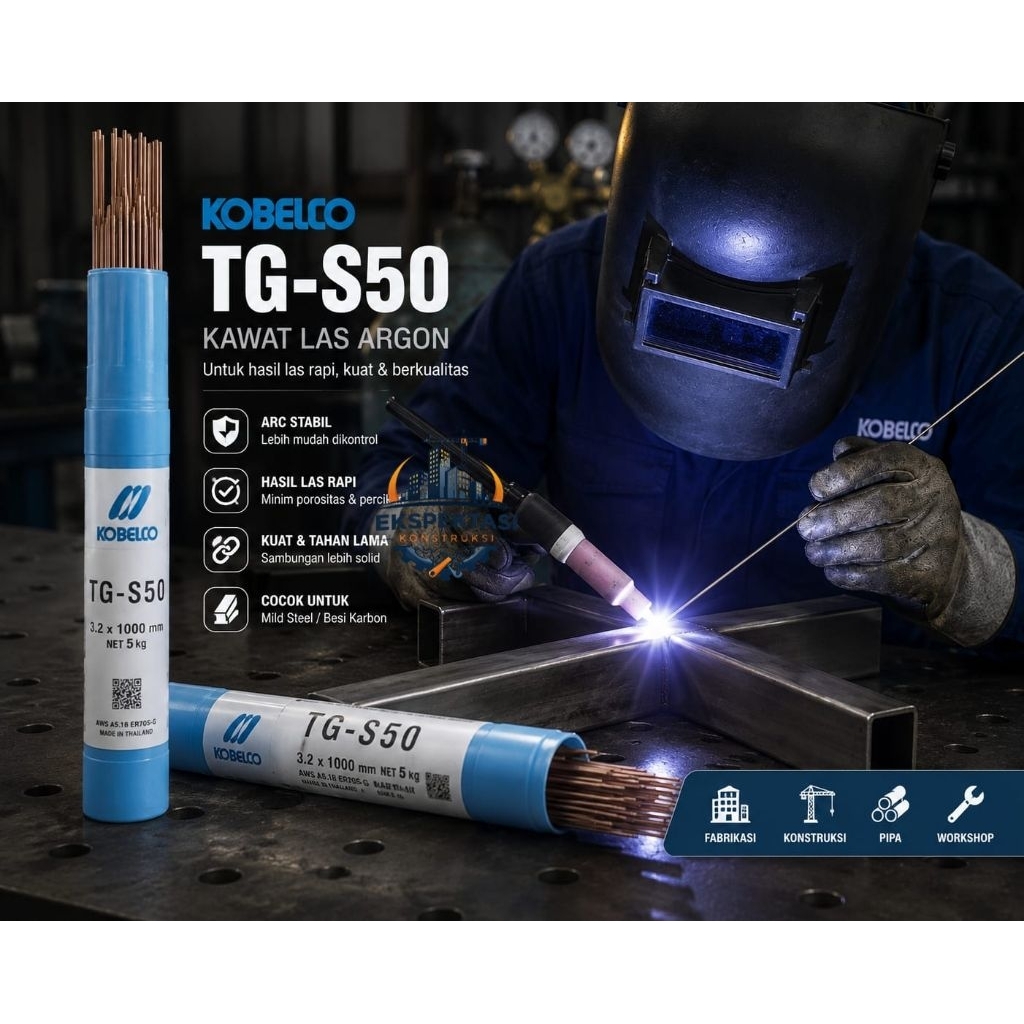 Kawat las Kobe TG-S50 ER70S-G kawat tig Argon Kobelco 5kg