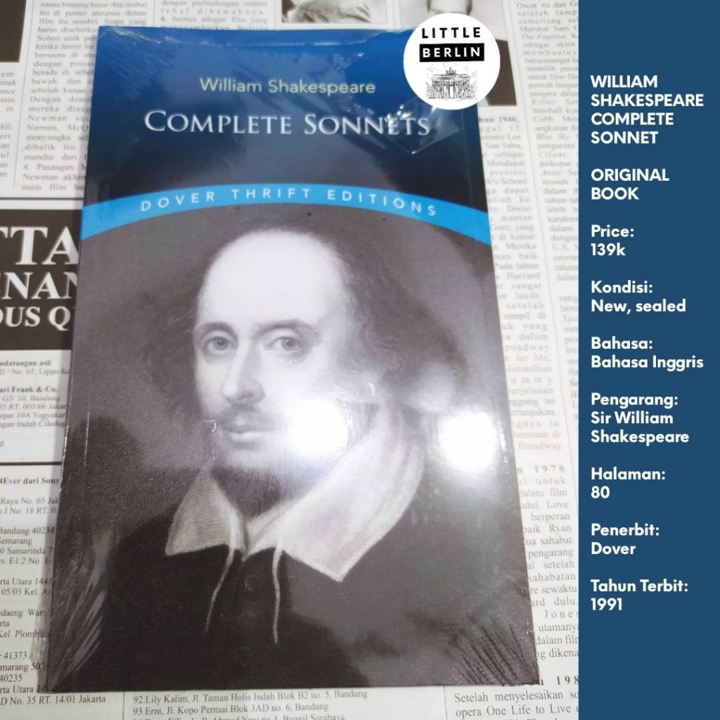 ORIGINAL Buku WILLIAM SHAKESPEARE Complete Sonnets Dover Publications (English, New Book) Unabridged